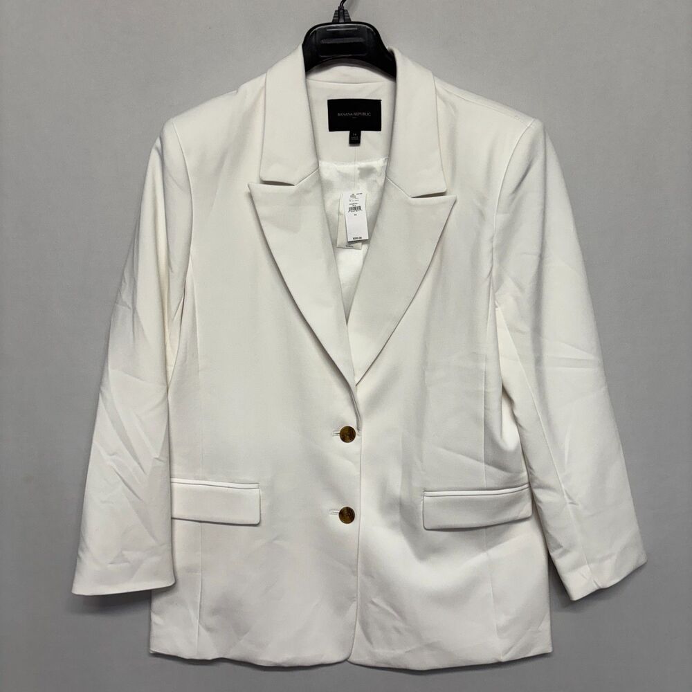 NWT Banana Republic Women Long Boyfriend Blazer Jacket Size 14 White WI23 D130 4